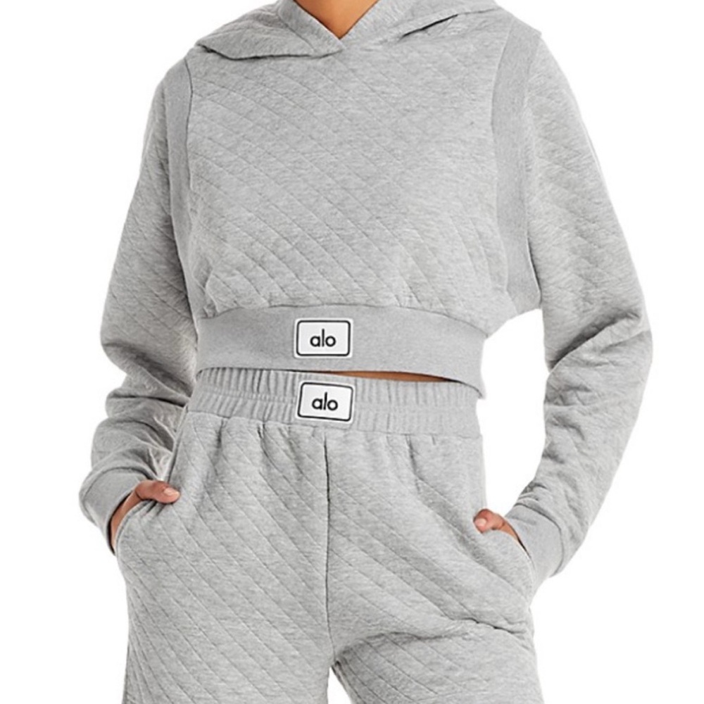 Alo Gray Cropped Arena Hoodie and Shorts Set size M